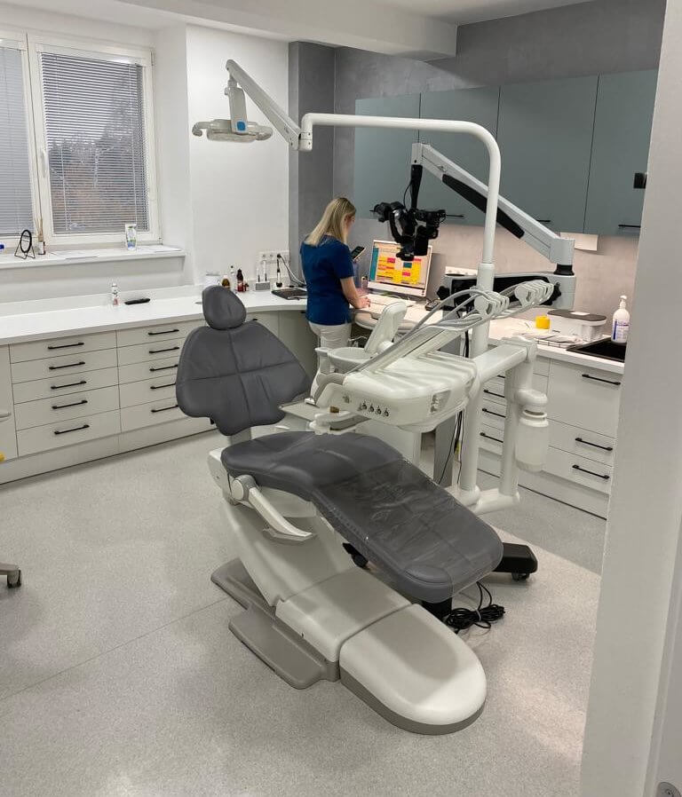 dentist in the ambulance dentist chair in front