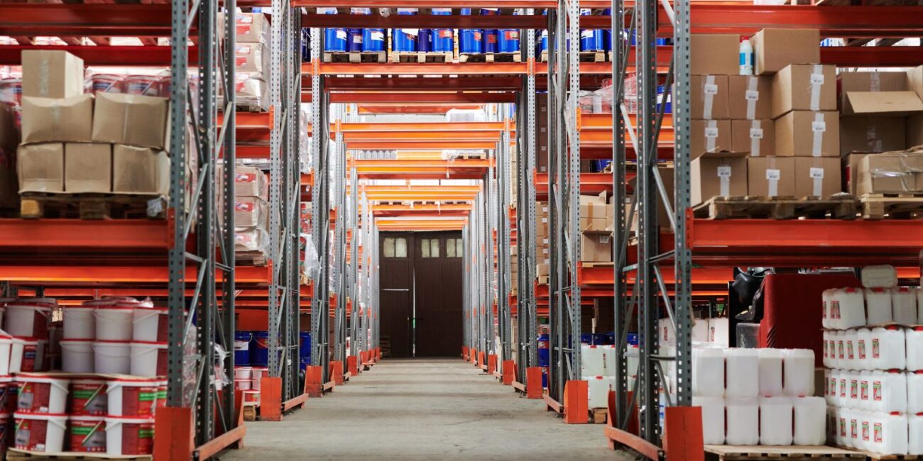 warehouse with shelves of goods